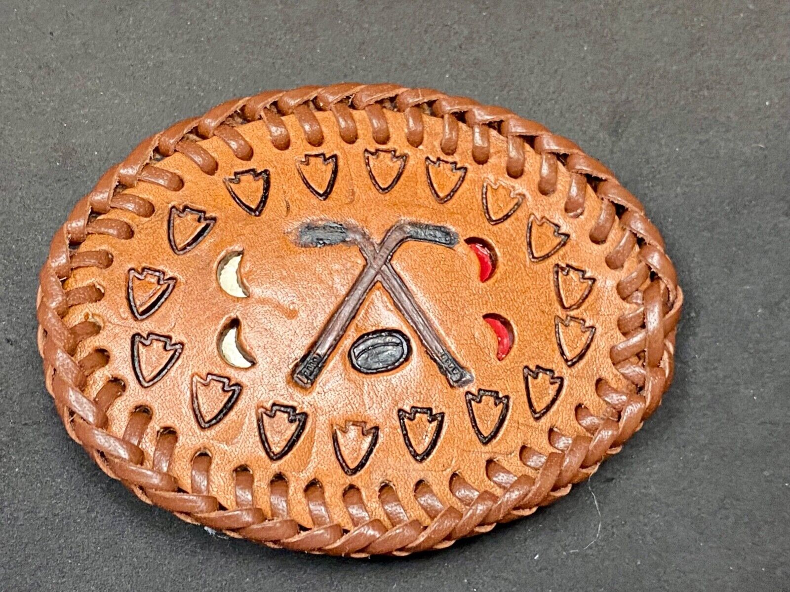 Ultimate Hockey Fan -  Hand Stitched Leather Western Oval Belt Buckle