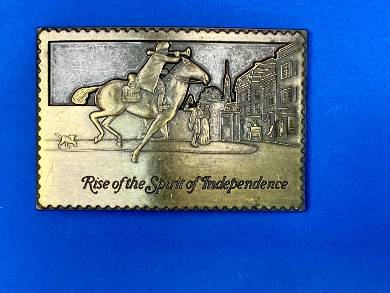 Vintage Cut Out Stamp Rise Of The Spirit Of Independence Horse Rider Belt Buckle