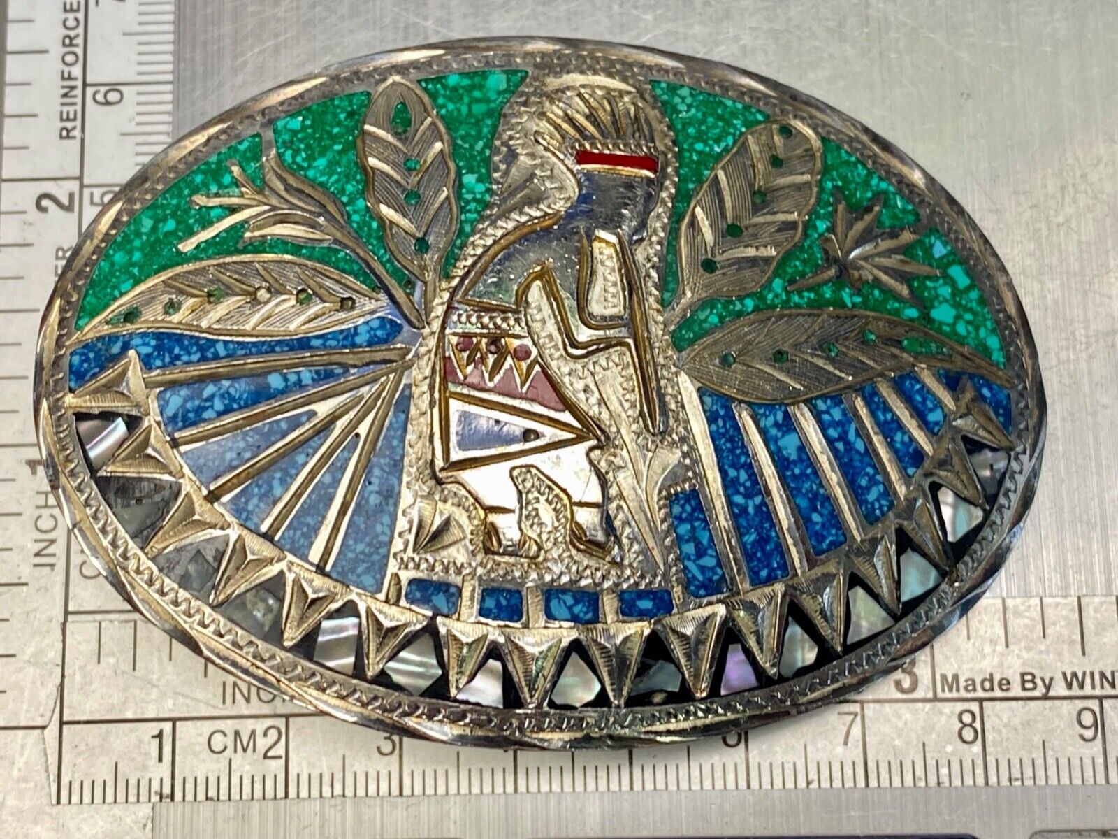 Beautiful Navajo? Tribal dancing man belt buckle - see hallmark!