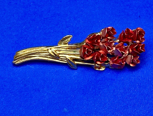 Vintage Danbury Mint For Avon Red Rose Bouquet Brooch DM 97 Gold Plated Broach