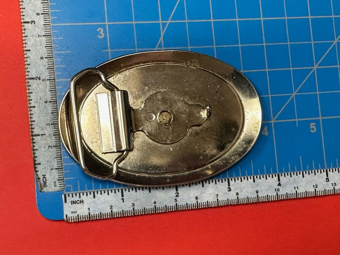 Vintage Fire Firefighter FD Hydrant Axe Ladder Black & Red Oval belt buckle