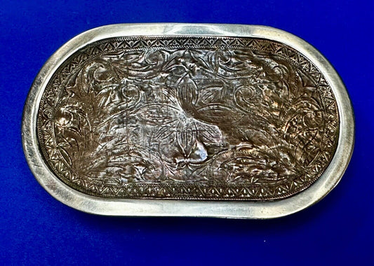 Vintage Brown Color Etched Floral pattern silver tone Nickel Plated Belt Buckle