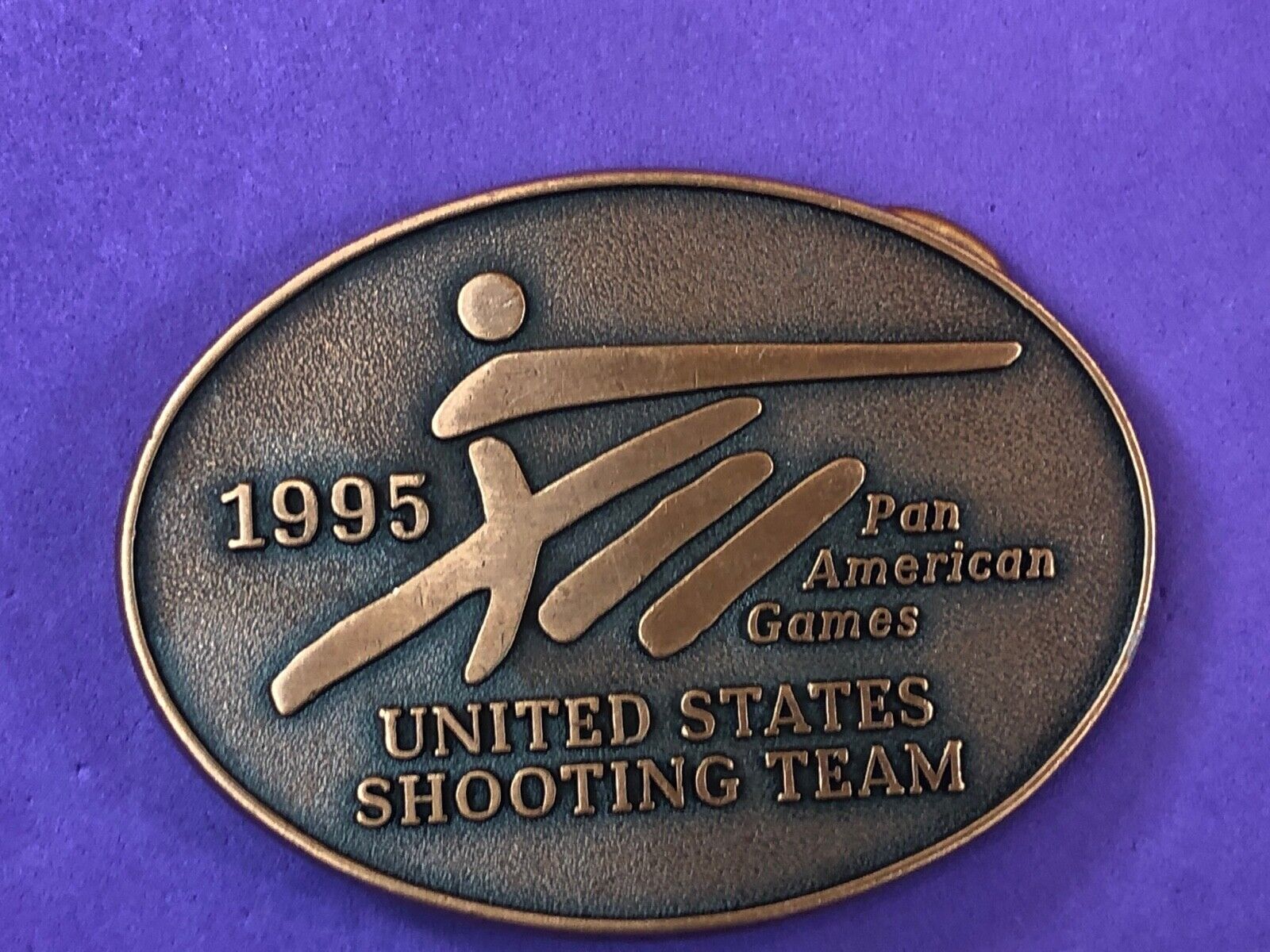 US shooting team  PAN American  Games vintage 1995 belt buckle gun skeet 