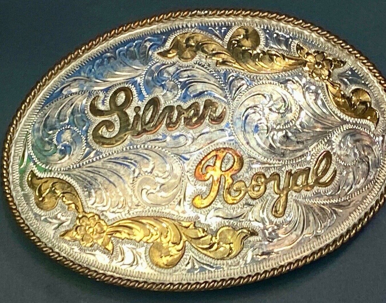  5" Silver royal western Trophy? style belt buckle Mexico  see unknown hallmark!