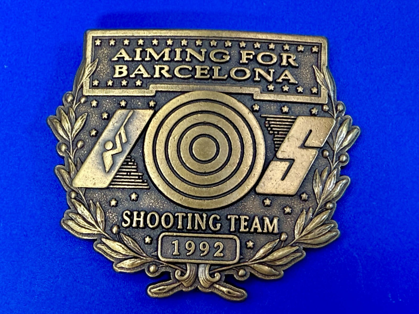 Aiming For Barcelona Shooting Team 1992 Olympics Vintage Commemorate Belt Buckle