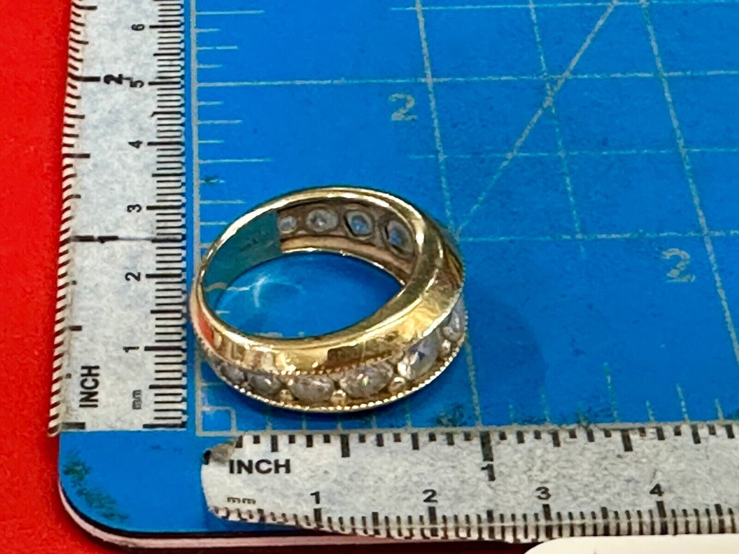 14K Gold BJ Engraved Cubic Zirconia Ring  - Band Sz 9.5  - 9.8 grams