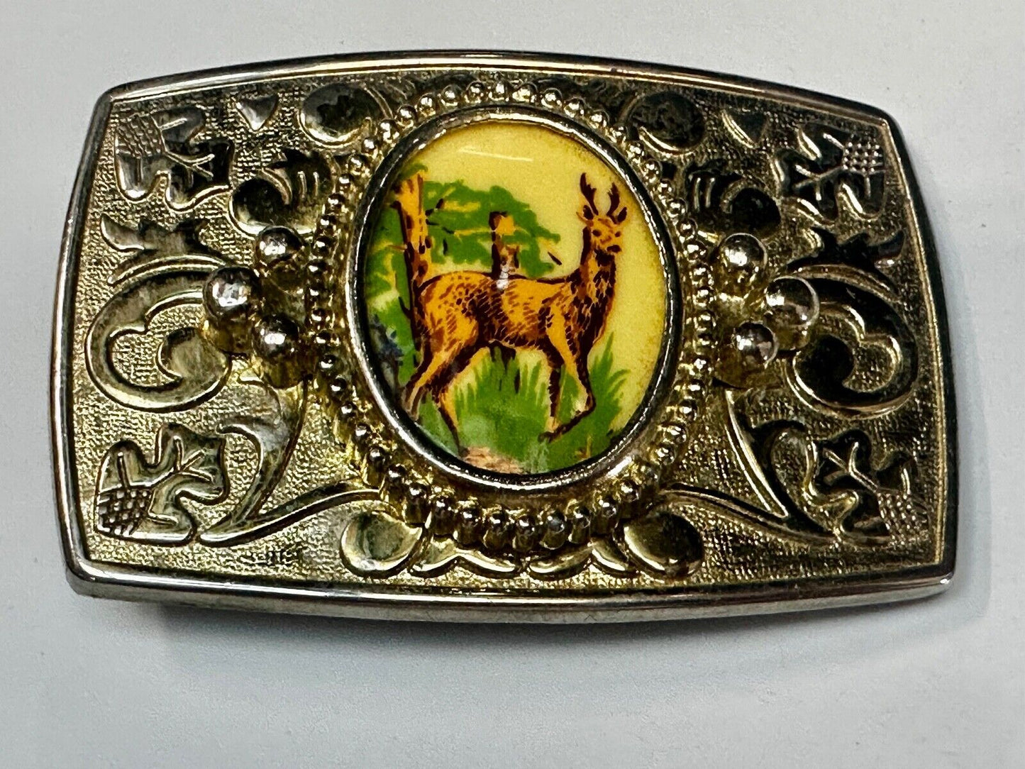 Alpaca Vintage Porcelain? Cab Cabochon Centerpiece in Western Belt Buckle