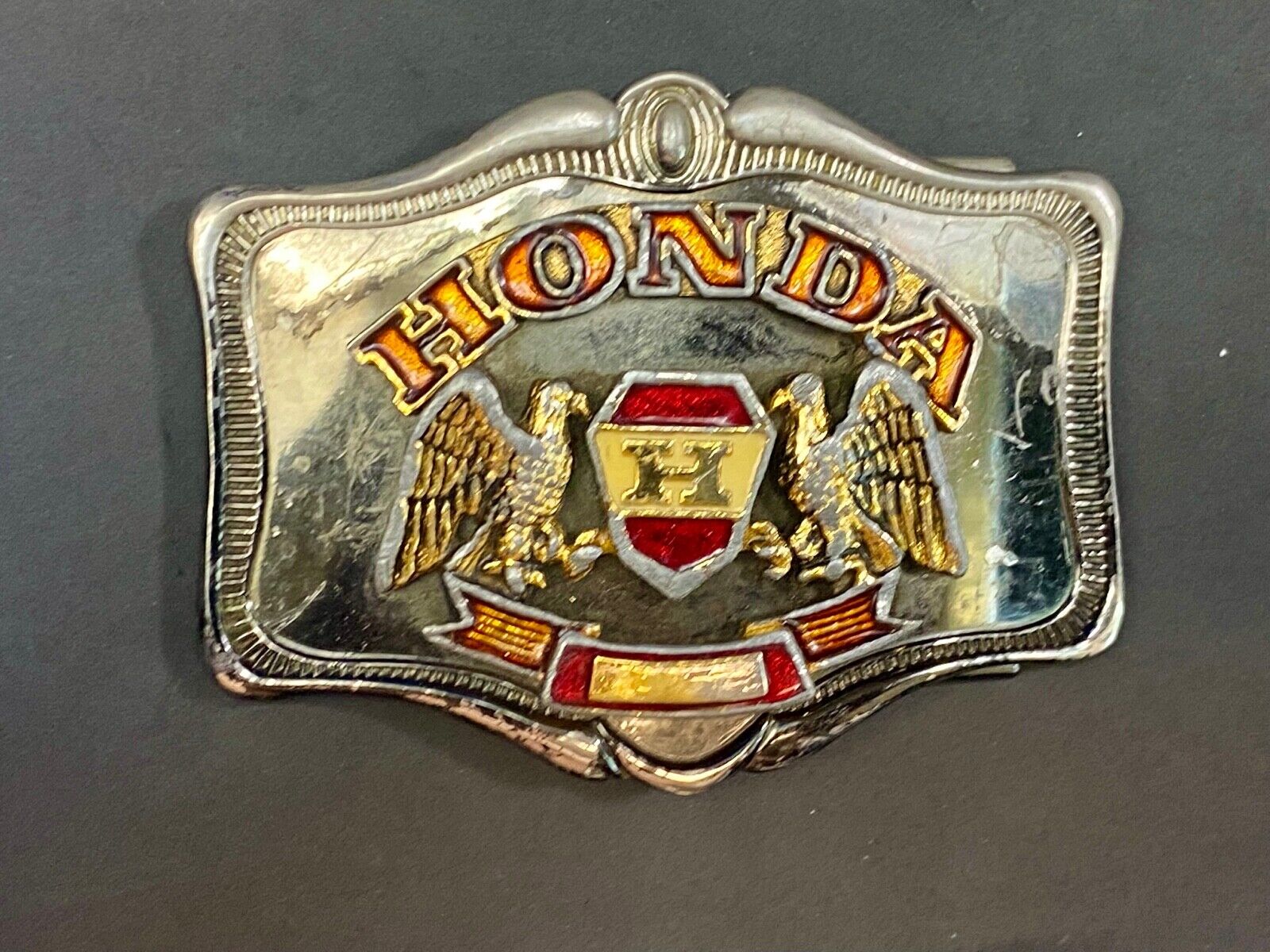 Vintage 1978 Honda H Gold Wing Two Eagle's Logo Western Framed Belt Buckle