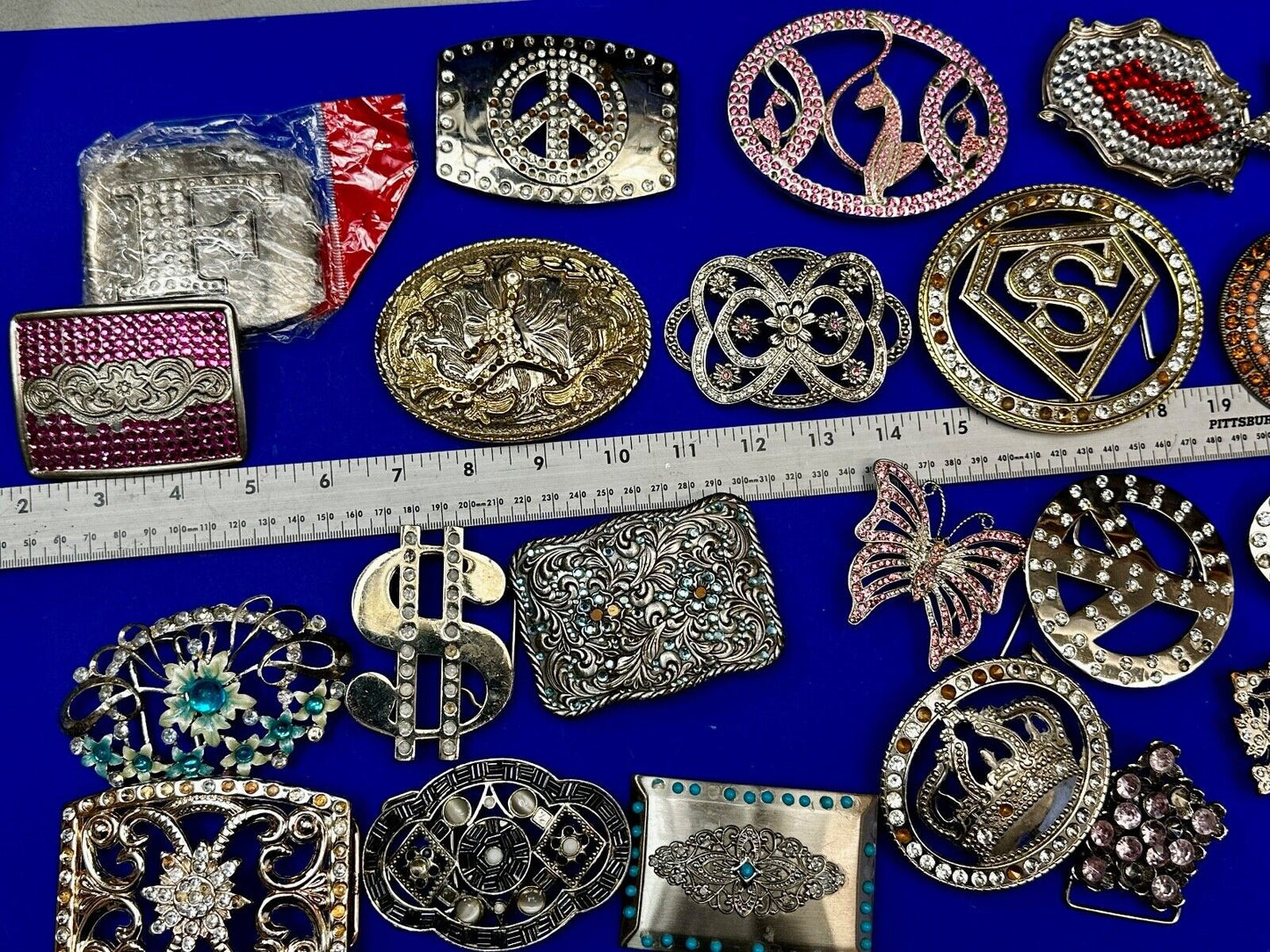 22 Bulk Lot Junk Drawer Grab Bag of REPAIR Belt Buckle - Missing Rhinestone's
