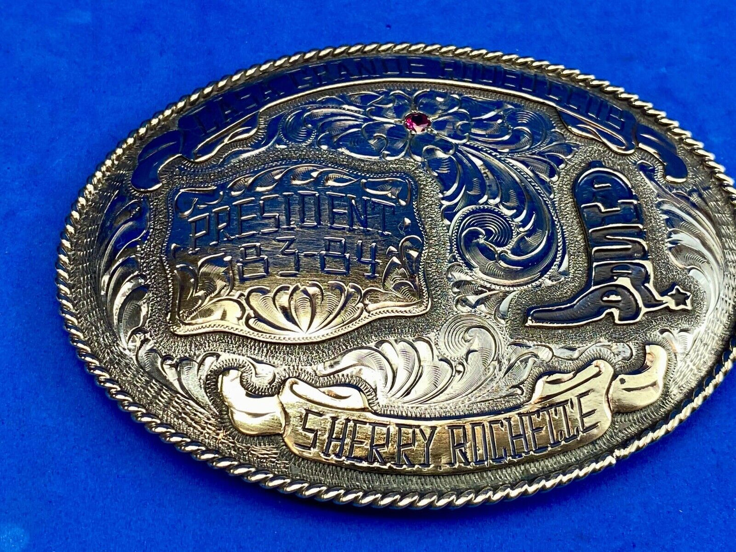 80's Lee Wesley trophy belt buckle CASA Grande Rodeo Club President Award AHSA 