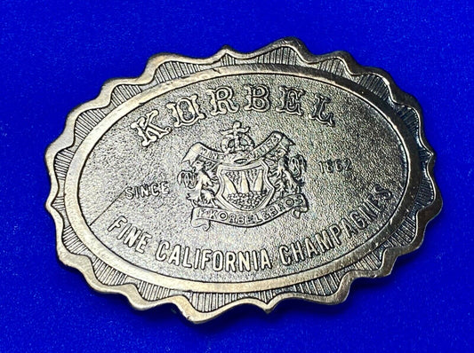 vintage Korbel Fine California champagne belt buckle by Wyoming Studio Art