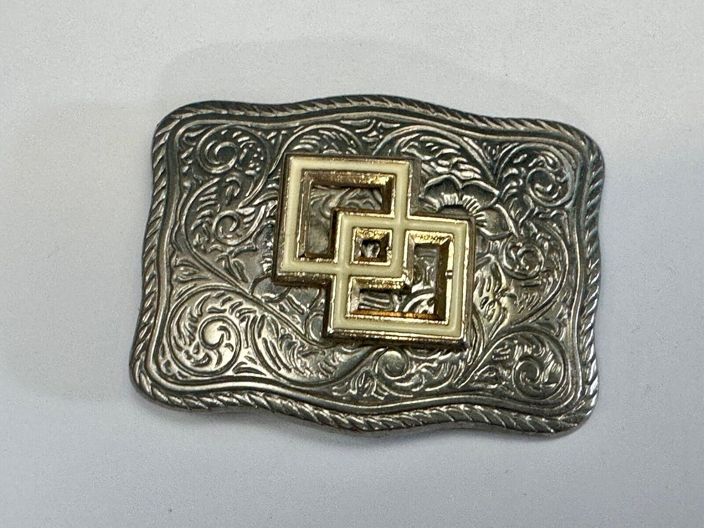 Two Squares pattern - centered in western flower swirl design belt buckle