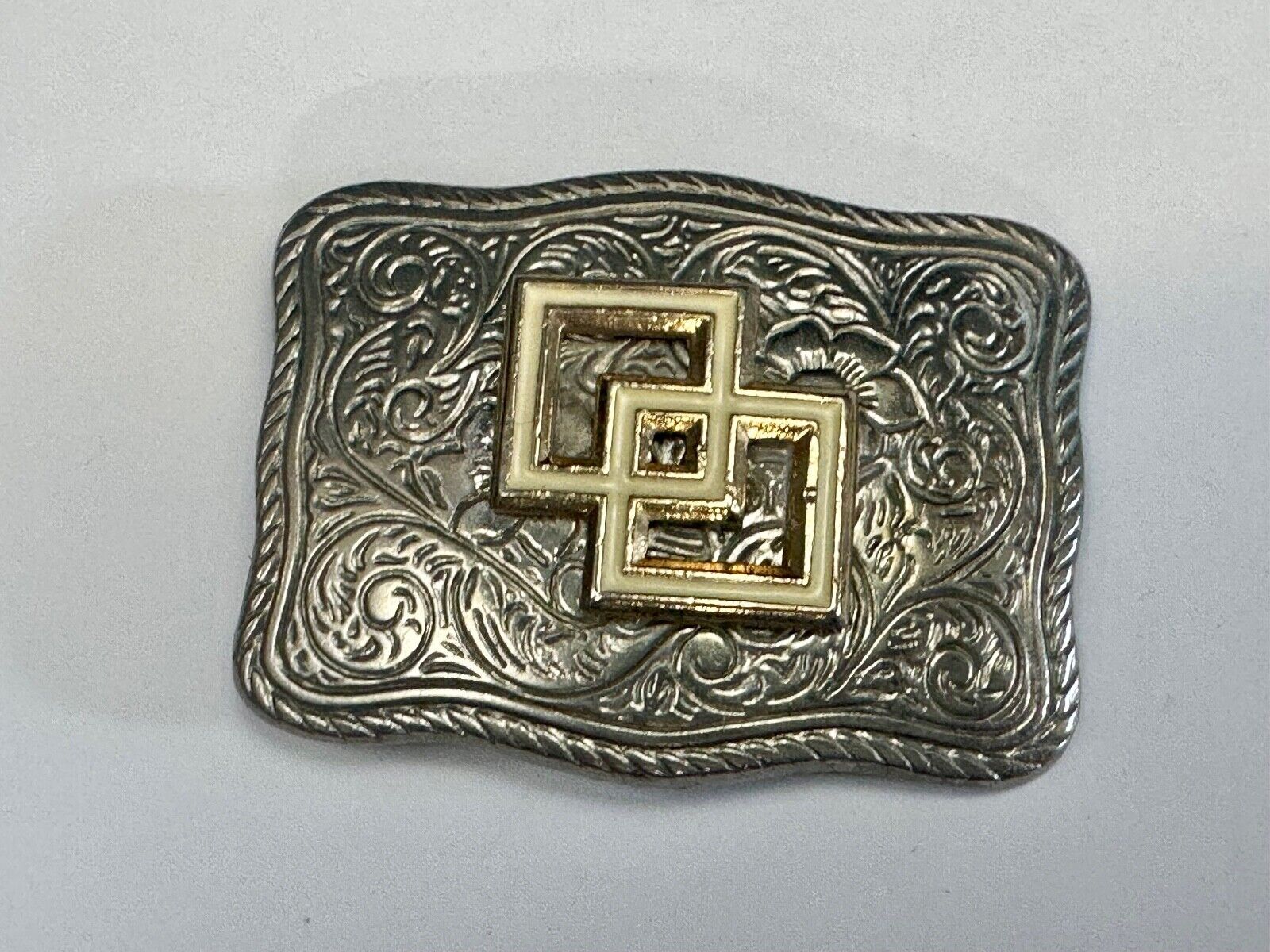 Two Squares pattern - centered in western flower swirl design belt buckle