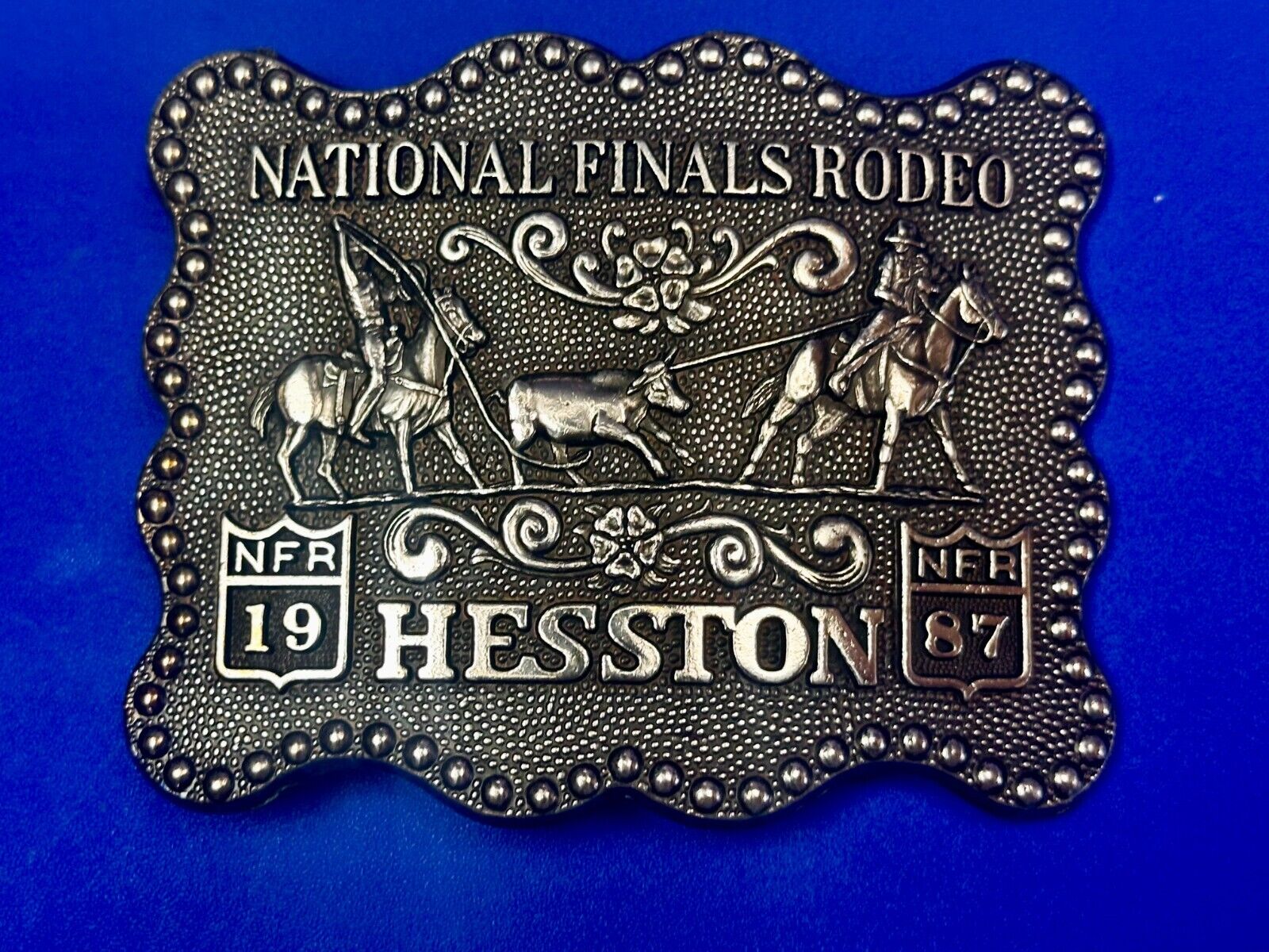 1987 ADM Hesston NFR National Finals Rodeo Cowboys Western Belt Buckle