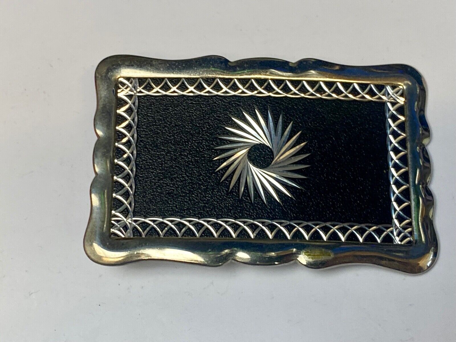 Vintage Etched Star Swirl Burst Pattern Western Black  & Silver  Belt Buckle 