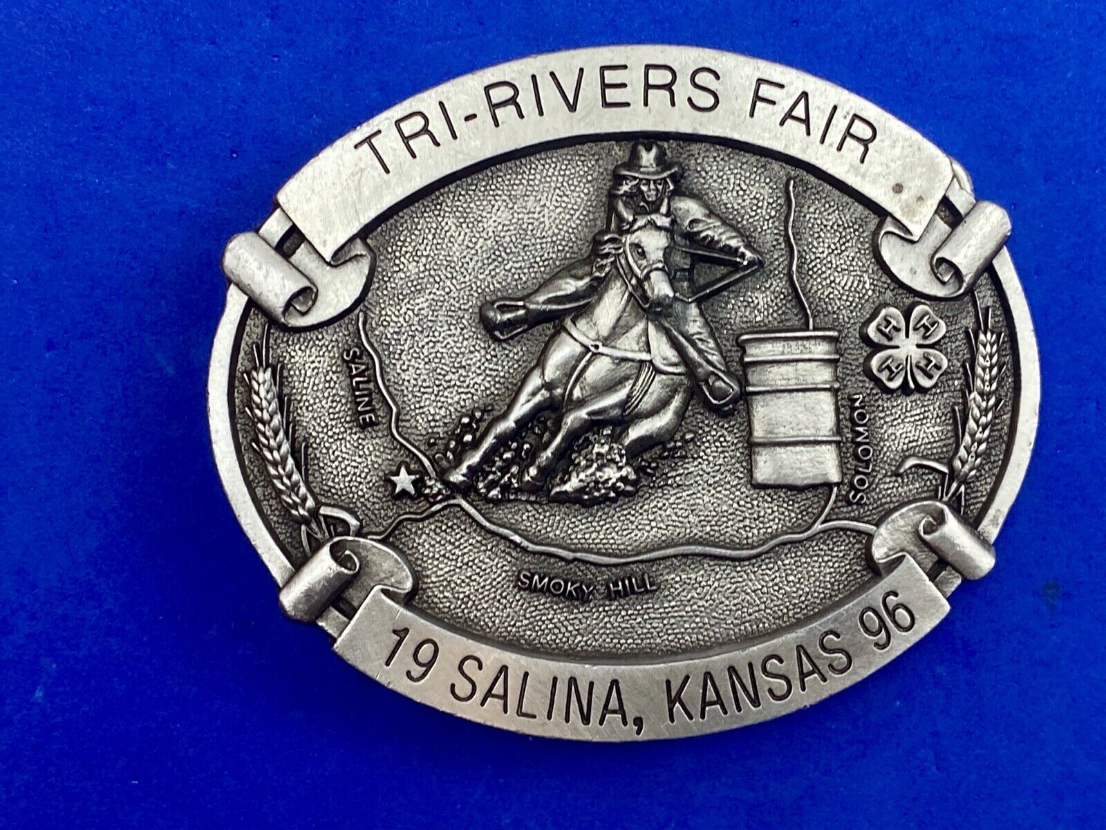 Vintage 1996 Tri-Rivers Fair belt buckle  - Salina KS Kansas by DK Specialties 