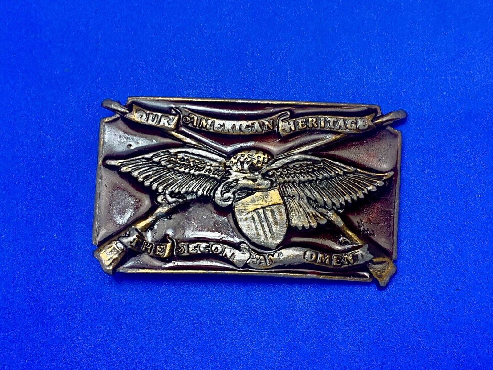The Second Amendment  Our American Heritage Bergamot 1976 gun rights belt buckle