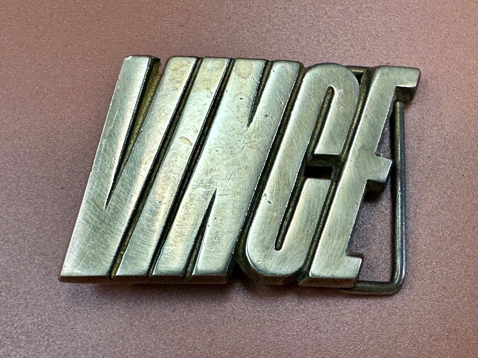 VINCE  custom name cutout block letter solid brass belt buckle by Baron Buckles