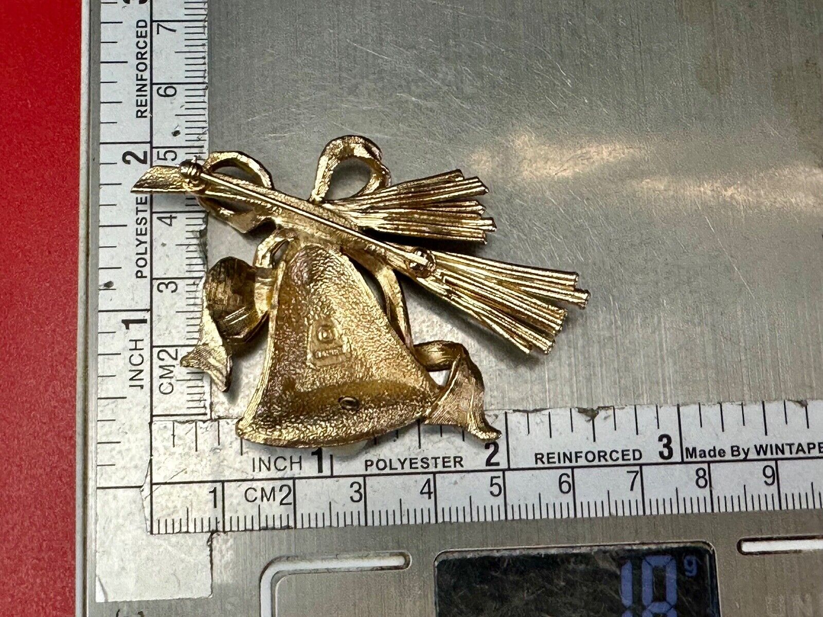 Bell / pearl ringer - Napier signed vintage gold tone brooch pin