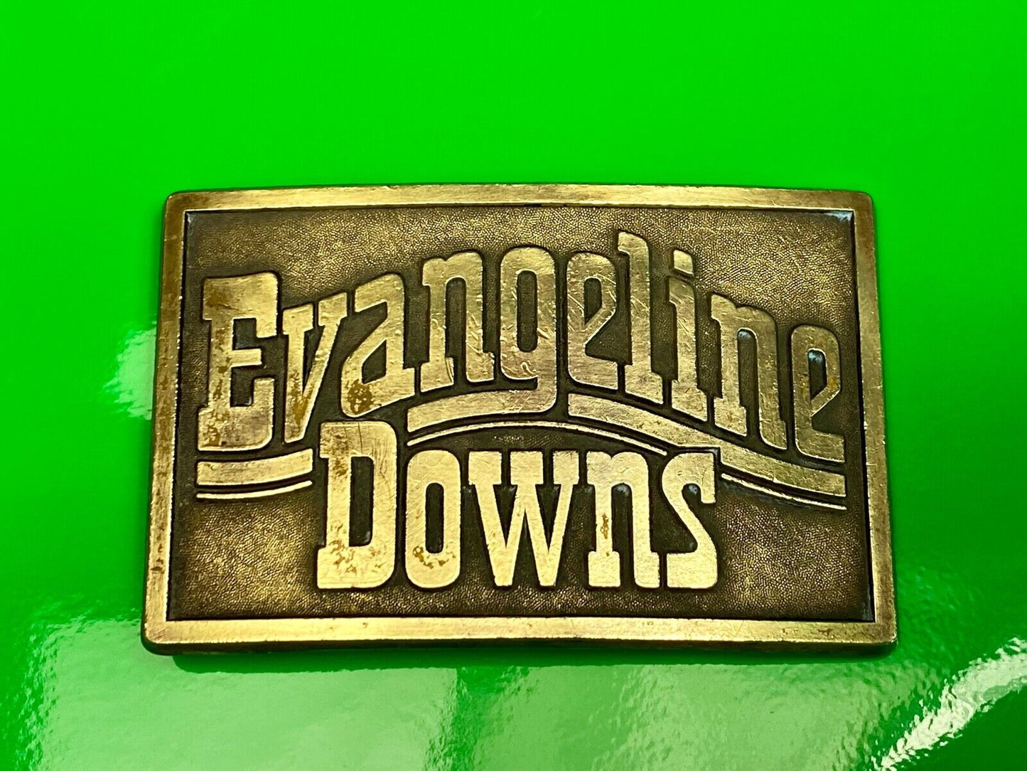 VINTAGE 1970s **EVANGELINE DOWNS** HORSE TRACK SPORTS BETTING BELT BUCKLE 