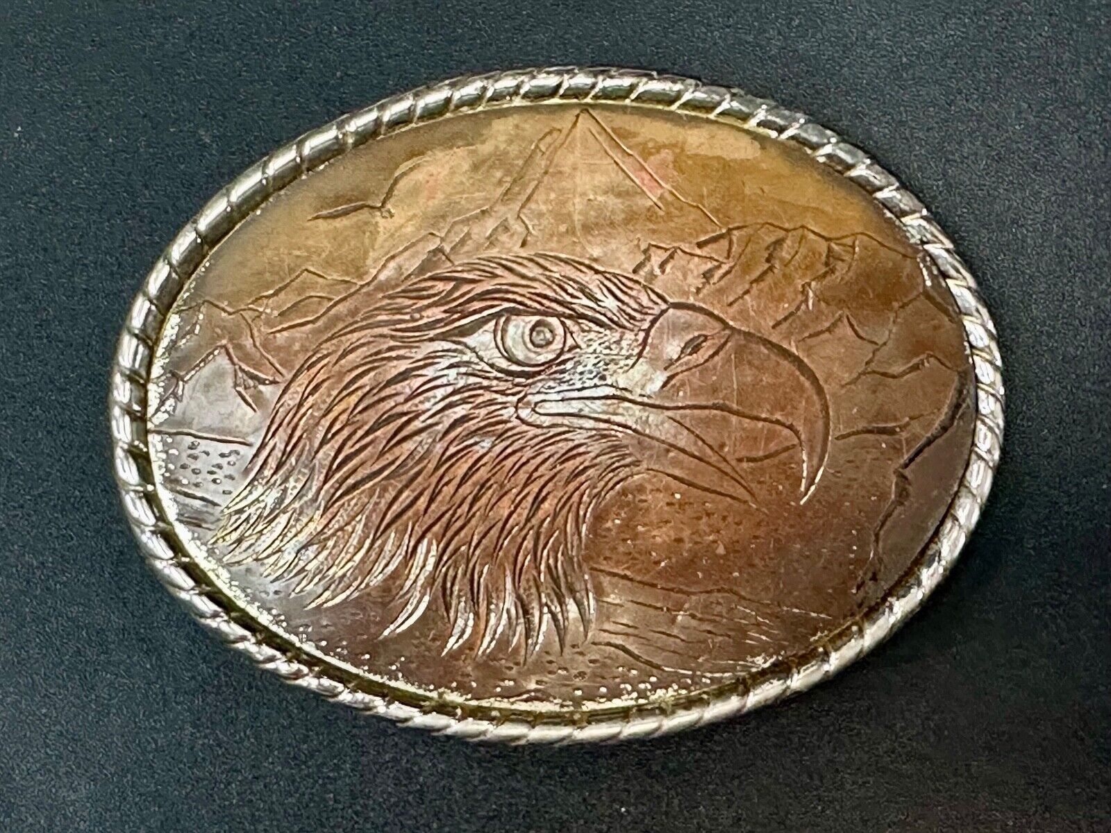 American Bald Eagle Brown Color Oval Patriotic Belt Buckle Made in USA marked W