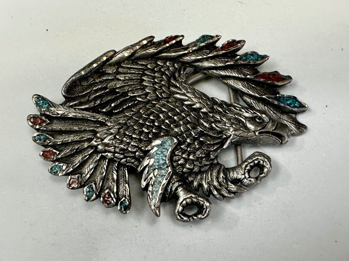 Turquoise Coral Cut Out Hunting Attacking Eagle 2002 Enchantment Belt Buckle