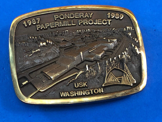 1987 - 89 Ponderay Papermill Project USK Washington belt buckle Anacortes Brass