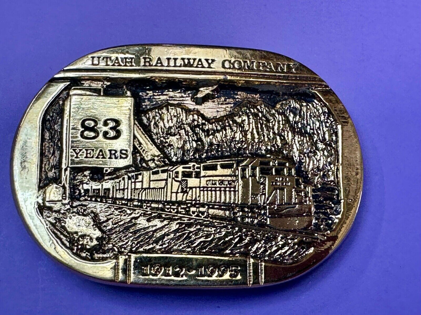 Utah Railway Co Vtg Train Railroad 83 Years Gary Prazen Bronze Art Belt Buckle
