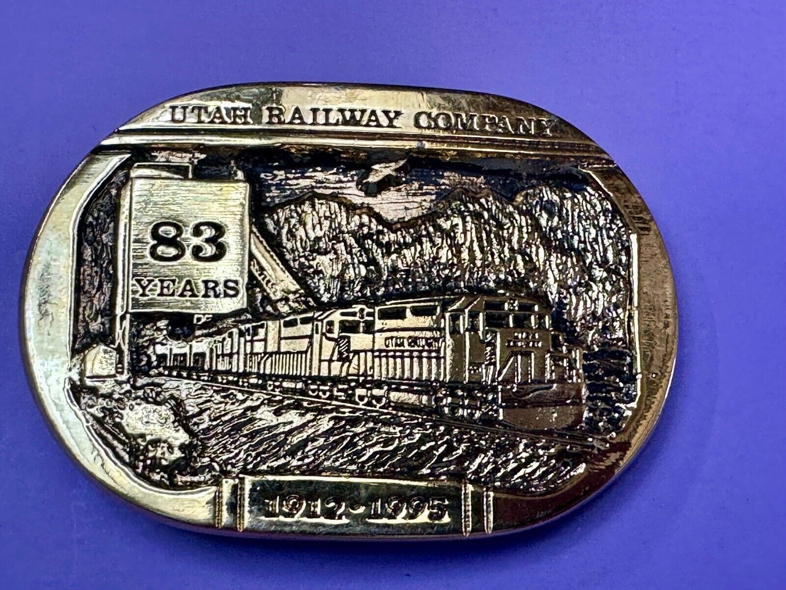 Utah Railway Co Vtg Train Railroad 83 Years Gary Prazen Bronze Art Belt Buckle