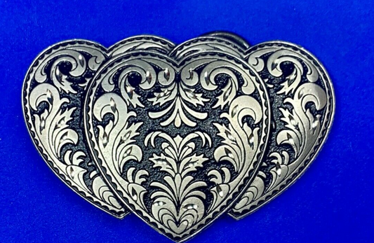 Three Hearts Ornate Flower Swirl /  Cut Out Belt Buckle - Vintage 1995 C+J