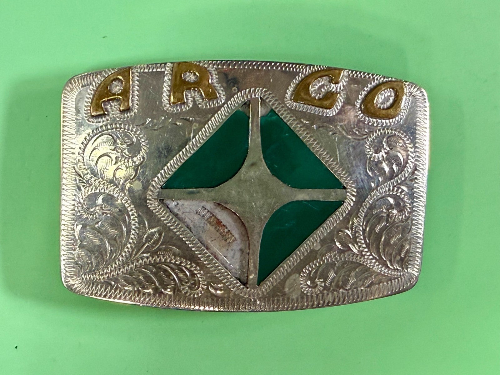 Arco Company?  Inlay Inlaid Western Engraved Vintage Belt Buckle - To Repair