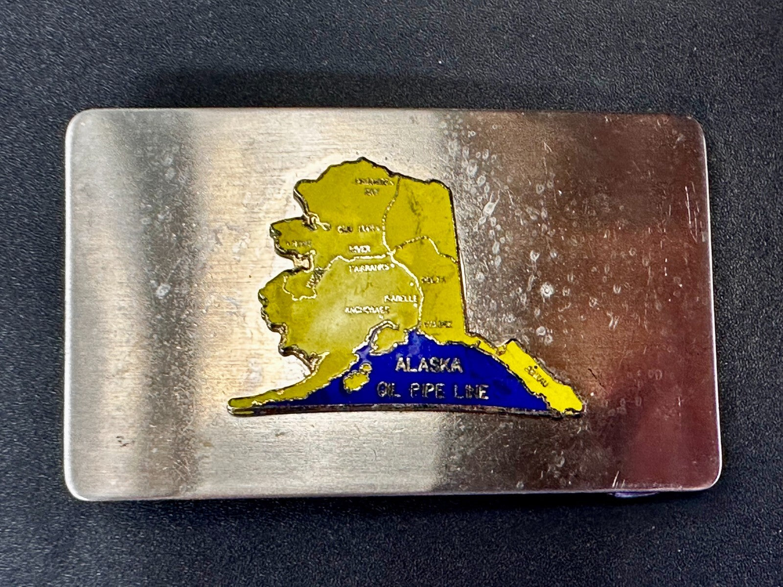 Alaska State Map Oil Pipe Line Vintage Commemorative Belt Buckle