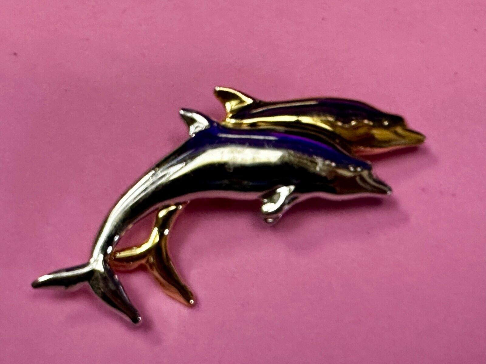 Two Dolphin's Figural Silver & Gold Tone Vintage Brooch Pin by Liz Claiborne