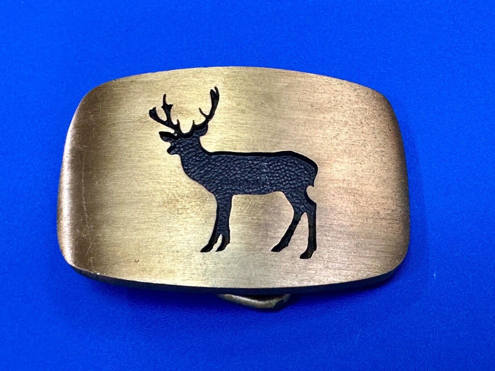 vintage Deer Elk Black outlined solid brass belt buckle by BTS