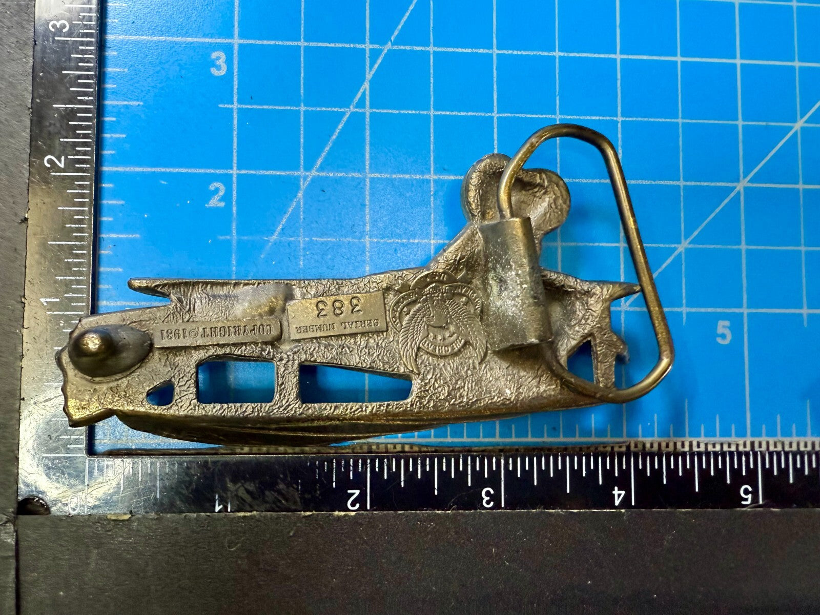Biplane Airplane Fixed-Wing Aircraft Figural Cutout Vintage 1981 Belt Buckle