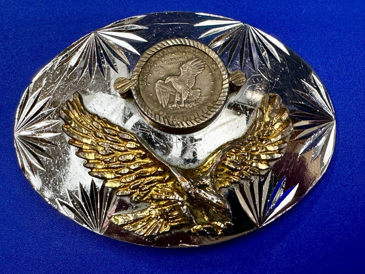 United States of America One Dollar Coin Patriotic Eagle JG Alpaca Belt Buckle