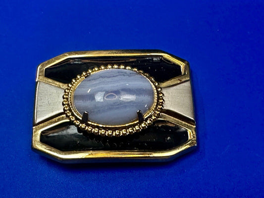 Vintage Blue Lace Agate Cabochon Cab Stone Centerpiece on Western Belt Buckle