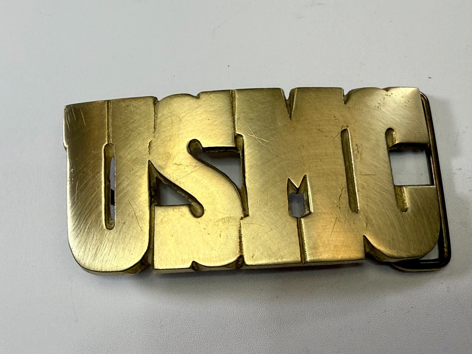 USMC United States Marine Corps Block Letters Military Solid Brass Belt Buckle