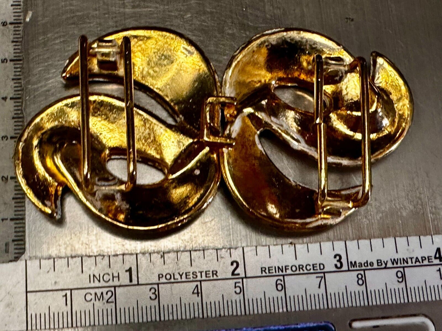 Two Piece Interlocking Swirl Pattern 4" Wide Gold Tone Vintage Belt Buckle