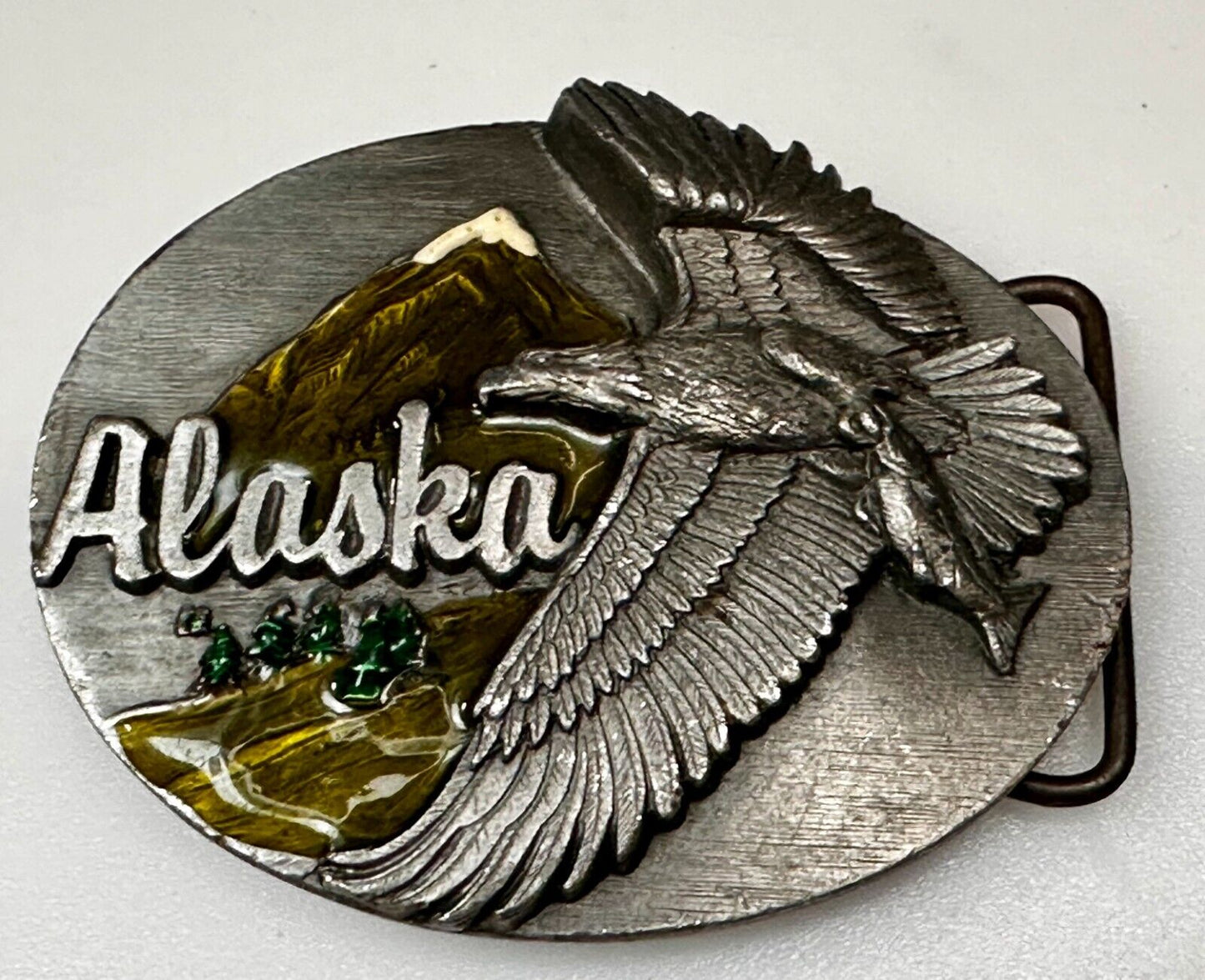 Alaska Patriotic Flying Eagle Frontier State 1990's Siskiyou Vintage Belt Buckle