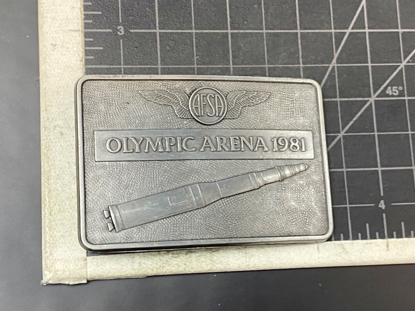 Air Force Sergeants Assn AFSA  1981 OLYMPIC ARENA space rocket Belt Buckle