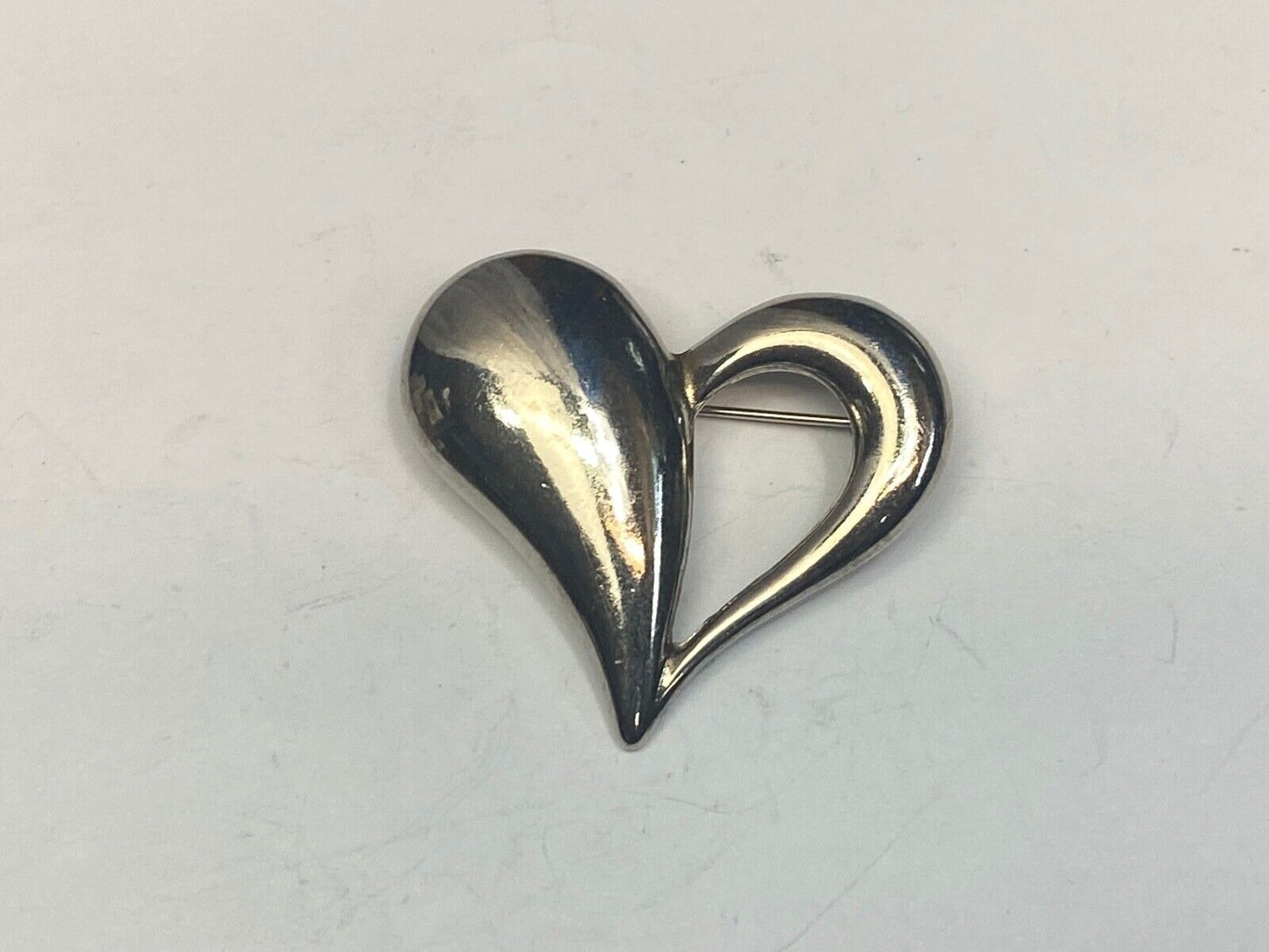 1" Puffed Heart Shaped Sterling Silver 925 Vintage Brooch 