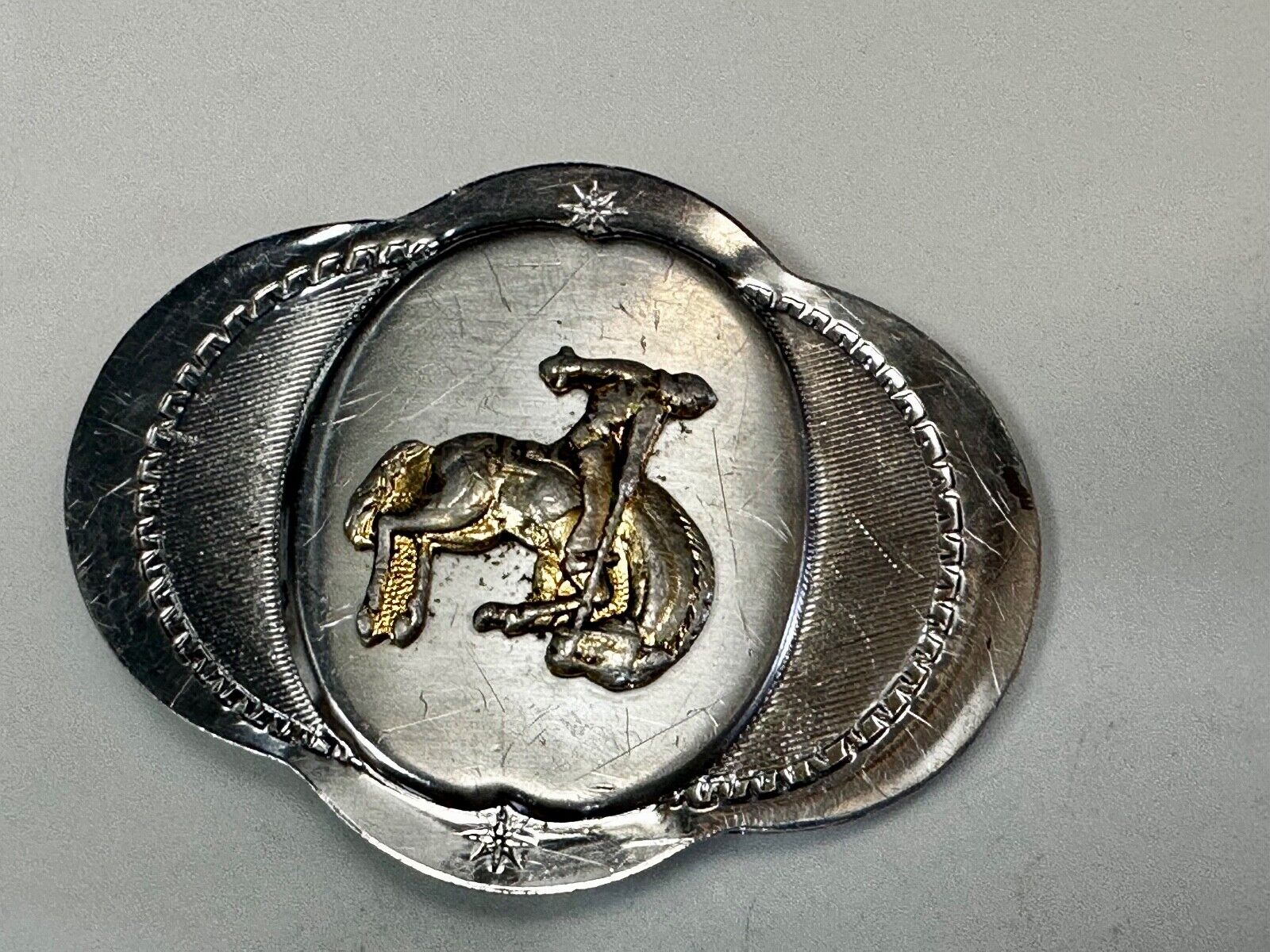 Vintage Cowboy Saddle Bronc western two tone belt buckle