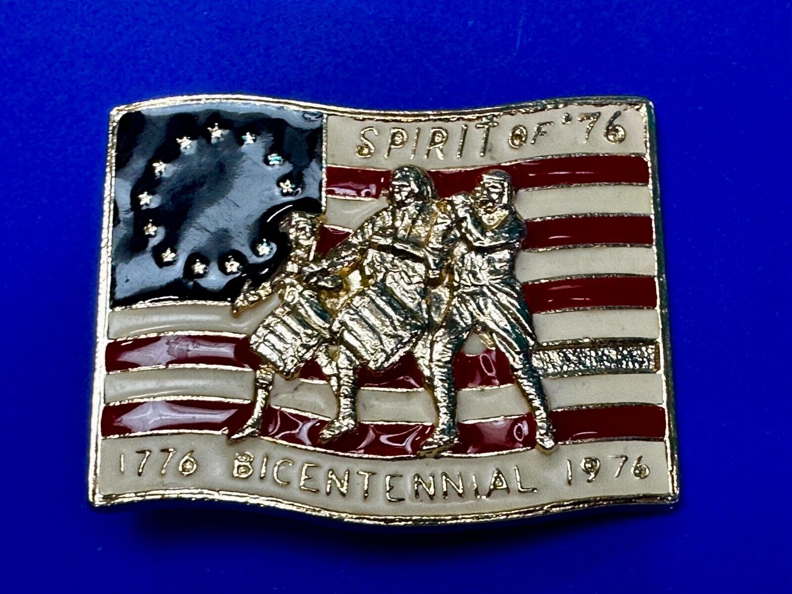 America Bicentennial Spirit of 76" Patriotic Flag Marching Band Belt Buckle