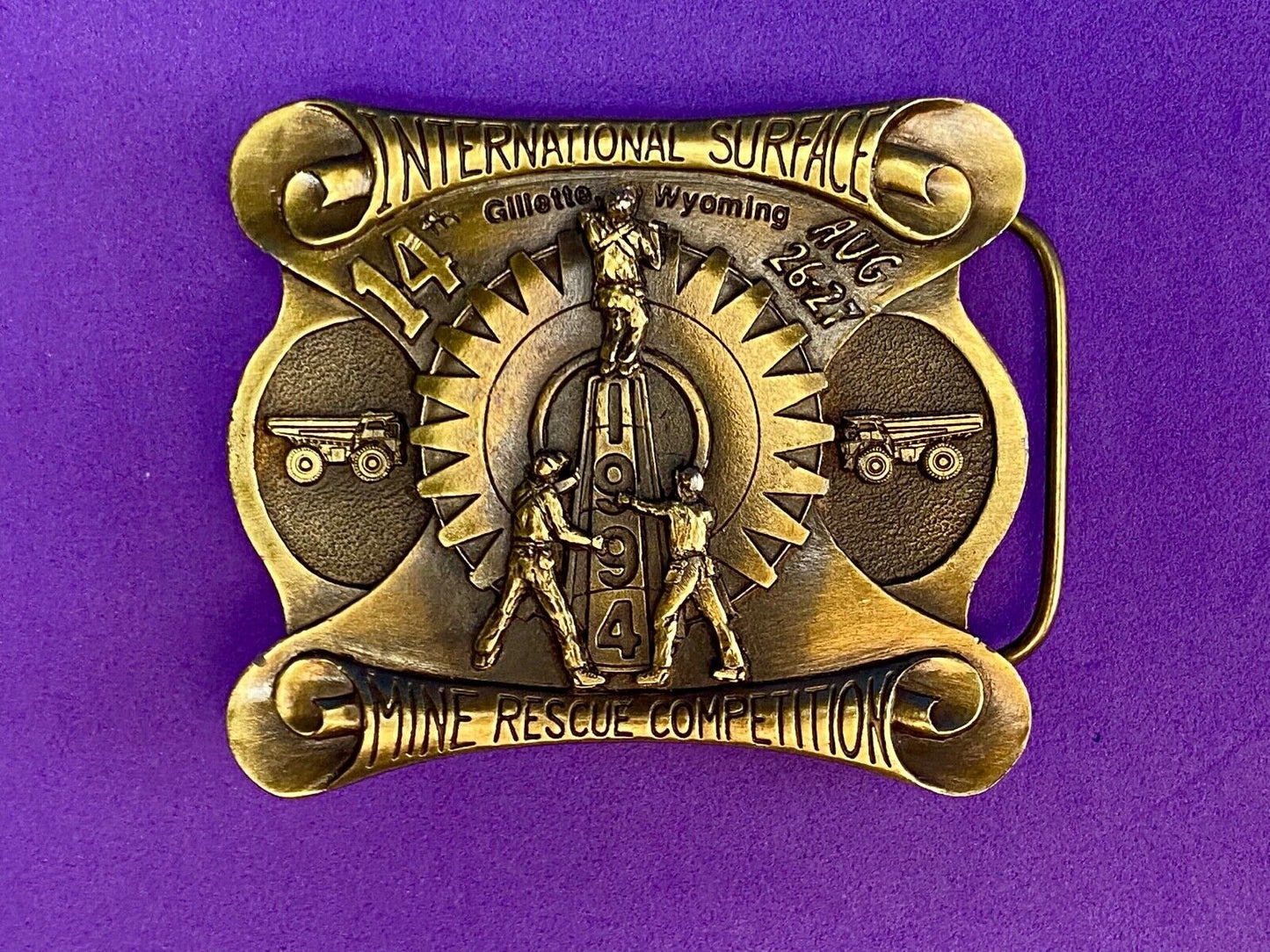 Vintage 1994 - International Surface Mine rescue competition belt buckle OWNCO