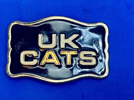 Vintage Black And Gold Tone  Uk Cats Western Framed Belt Buckle 