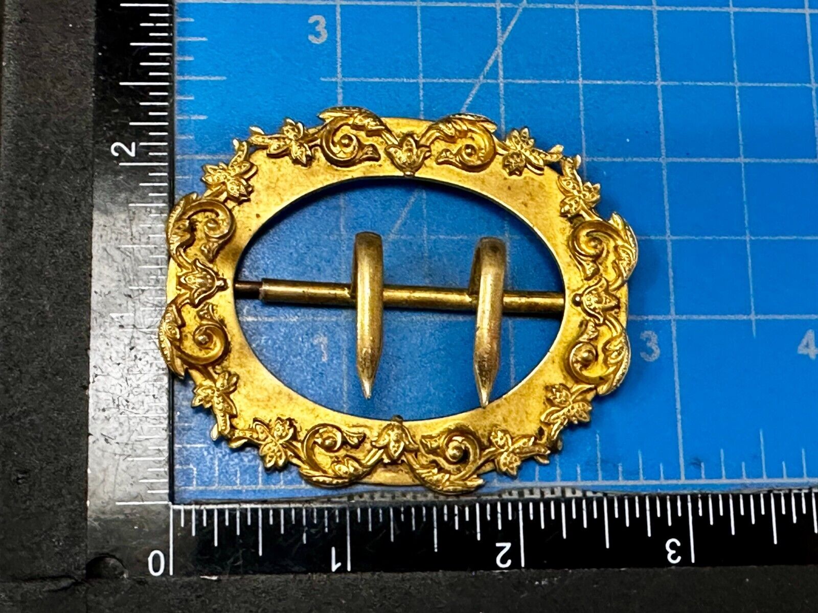 3" Wide Dual Prong Victorian Art Nouveau Gold Color Filigree Belt Buckle