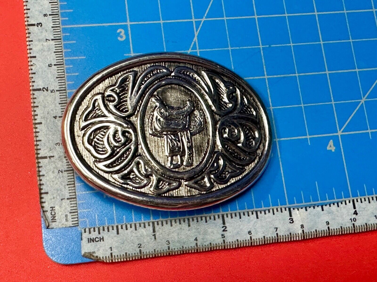VINTAGE Avon Horse Saddle Western Ornate silver tone Belt Buckle