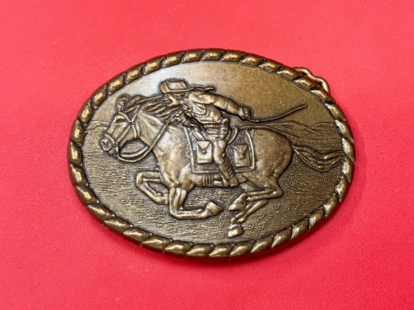 Vintage 1981 Mervyn's Pony Express Rider  Brass Belt Buckle Western Belt Buckle