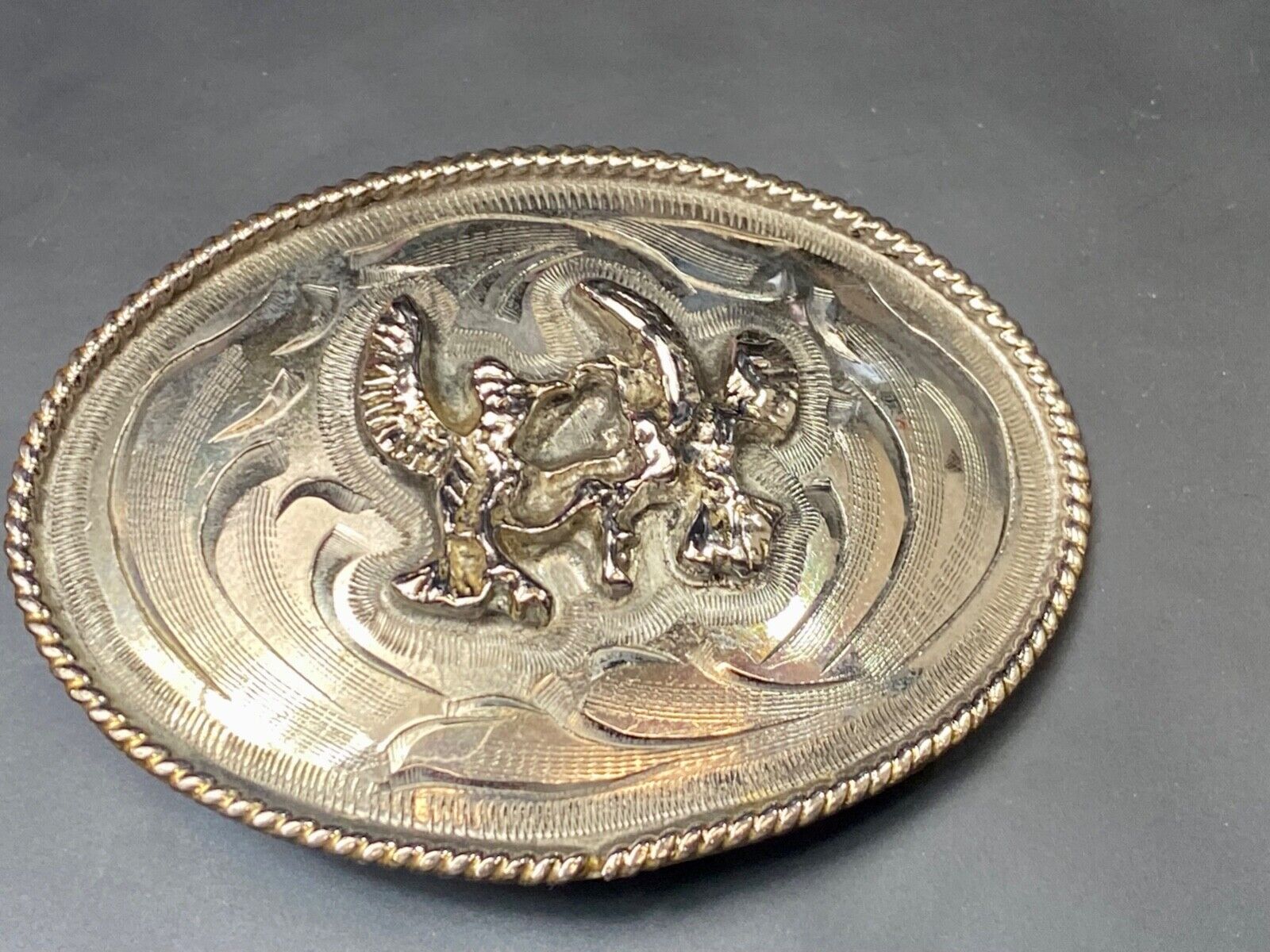 Vintage Fighting Hunting Birds?  Pre loved two tone western belt buckle  Repair